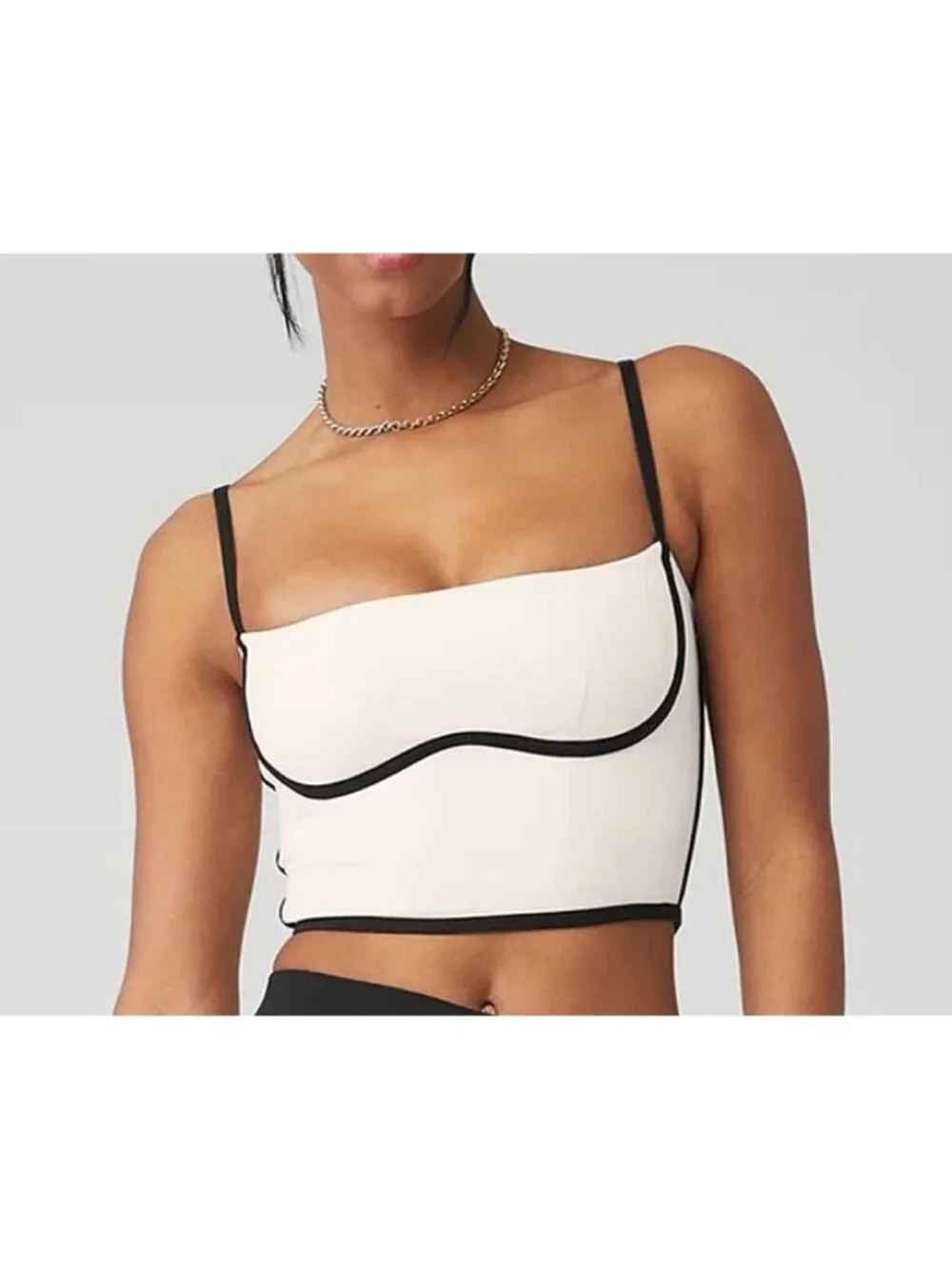 Alo Airbrush Streamlined Bra Tank Ivory Black Padded Sports Bralette Crop Top M